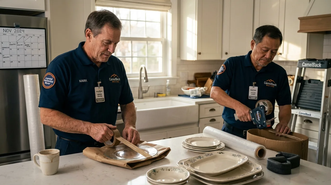Professional crew packing kitchen dishware in Barberton, OH